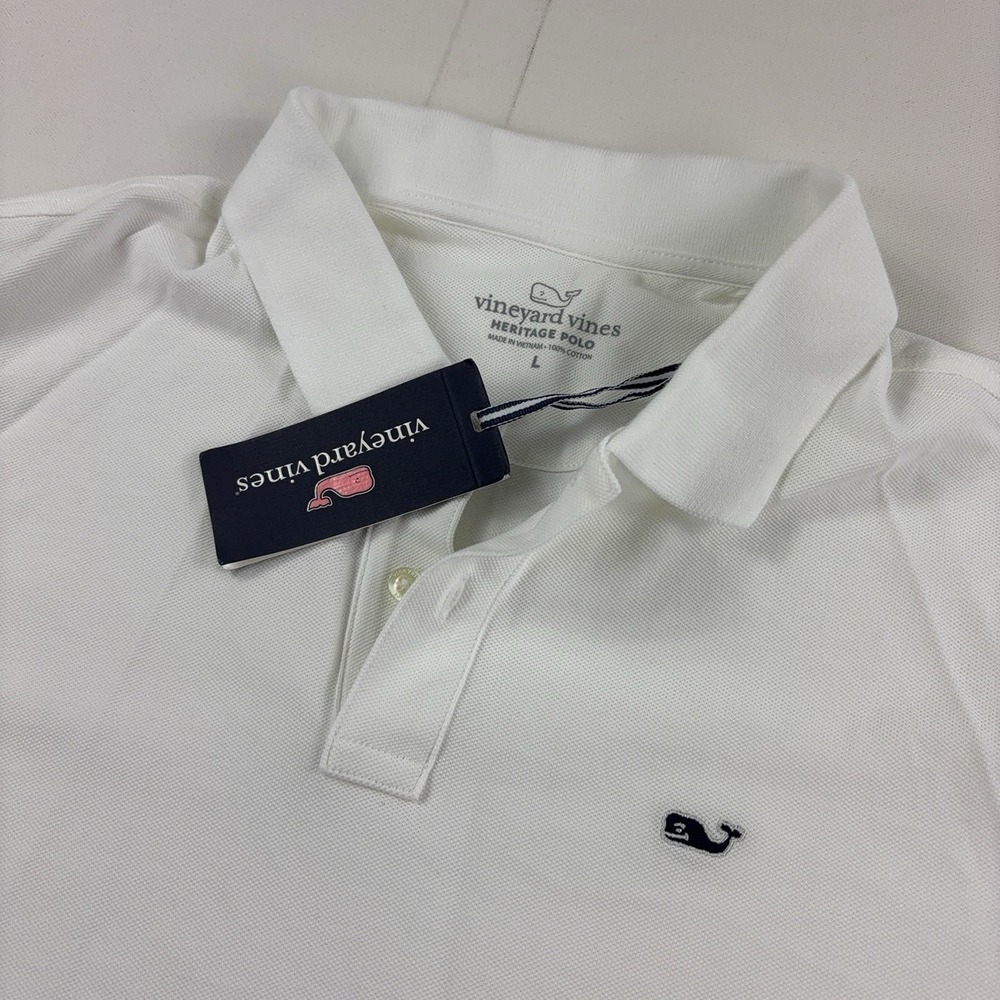 Vineyard Vines Heritage Polo Shirt Mens L White Pique Cotton Logo Short Sleeve